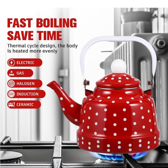 1.8 quart vintage enamel tea kettle , no whistling - Picture 3 of 6